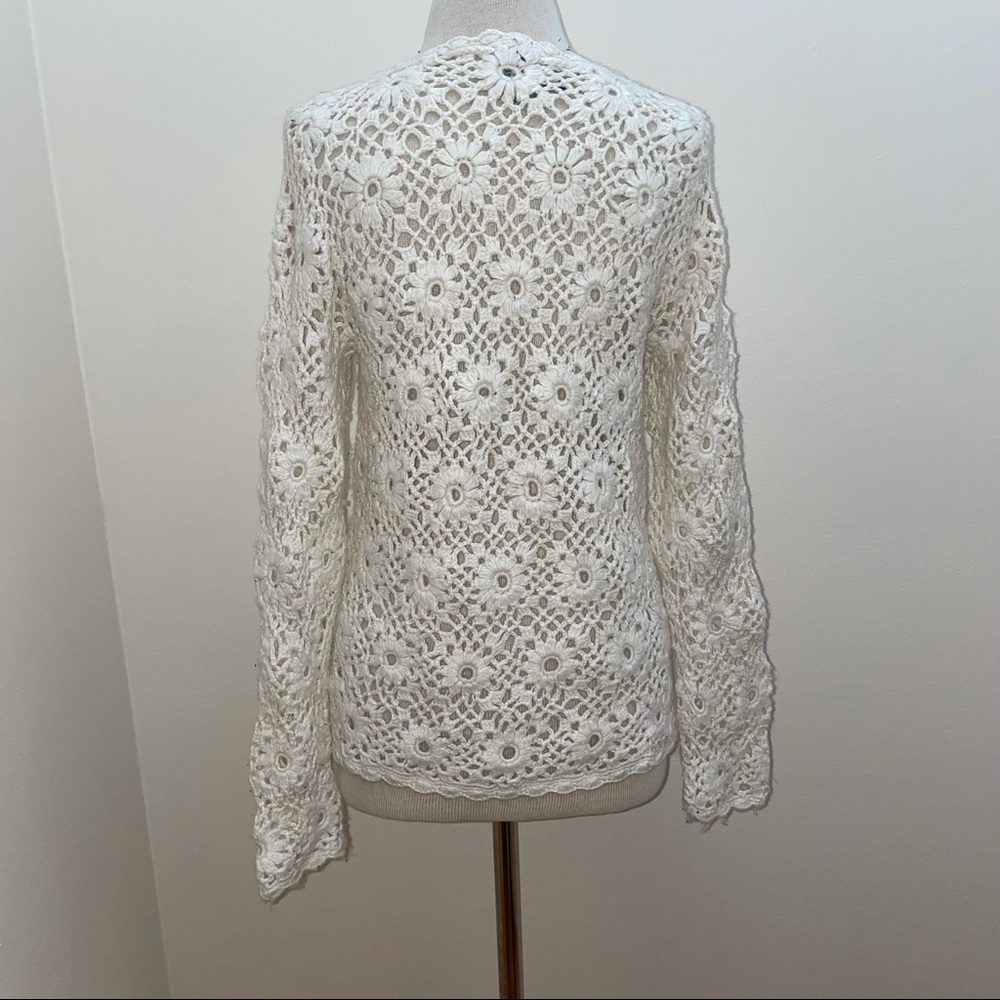 EXPRESS Handknit Open Knit Cream Ivory  granny chic Crochet Wool  Sweater Small - Picture 3 of 13